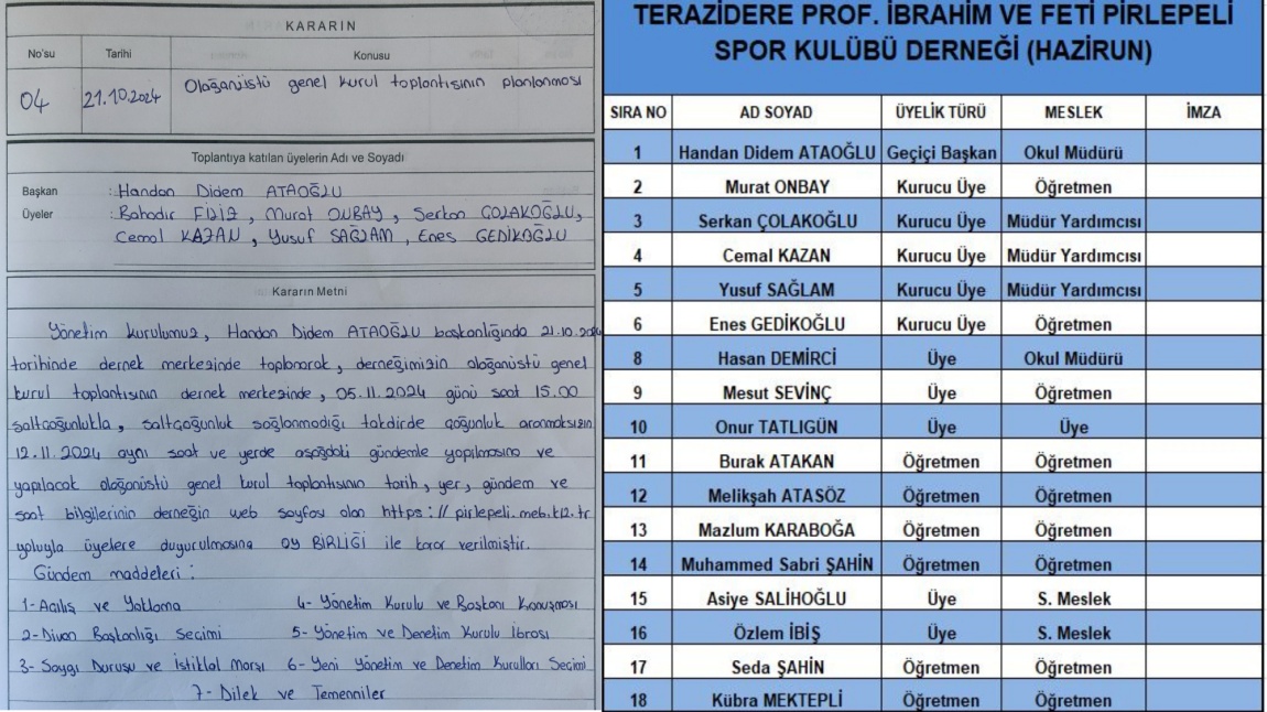 SPOR KULÜBÜ DERNEĞİ OLAĞANÜSTÜ GENEL KURUL TOPLANTI ÇAĞRISI